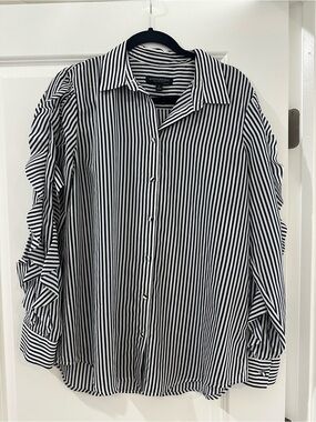 Banana Republic Black & White Vertical Stripe Ruffle Sleeve Blouse